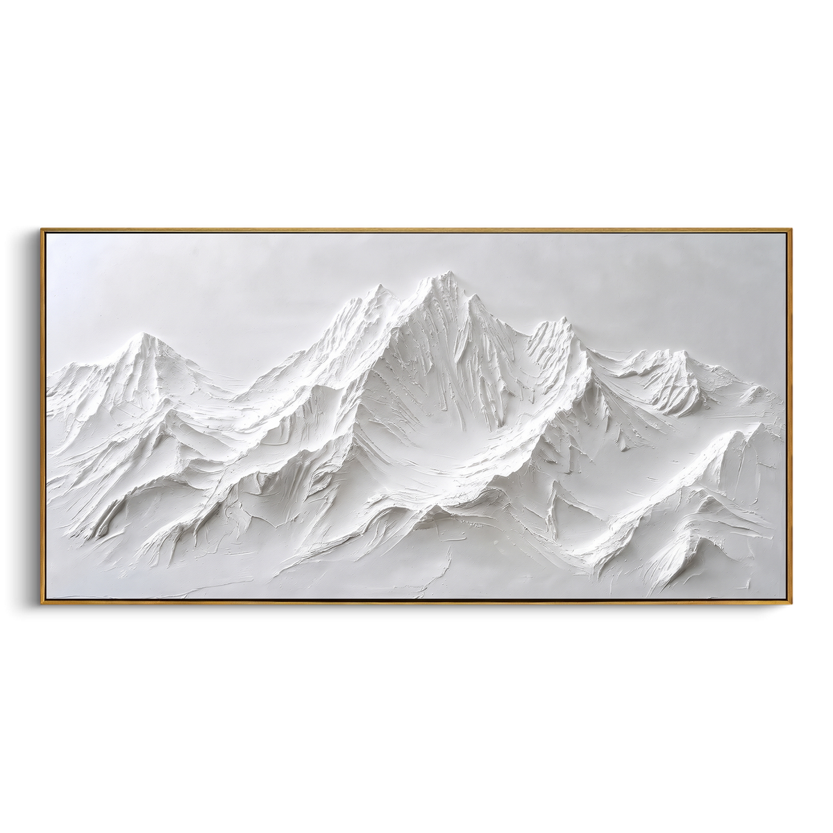 "White Alpine Mountain Relief" - Modern Heavy Impasto Landscape Artwork | White & Grey Palette Knife Painting | Luxury Horizontal Wall Art #PT 2040
