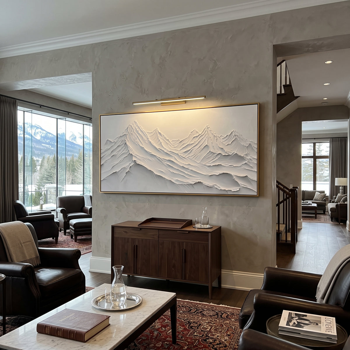 White Cut Paper Mountain Relief focuses on this hand-painted textured canvas features white cut-paper-like mountain layers with crisp ridges and sculpted shadow depth. The composition is described from the actual main image, so the visible subject, color balance, spacing, and surface movement stay specific to this product instead of reading like a batch title. Raised palette-knife layers, sculpted impasto ridges, softened brush transitions, and tactile handmade texture give the canvas