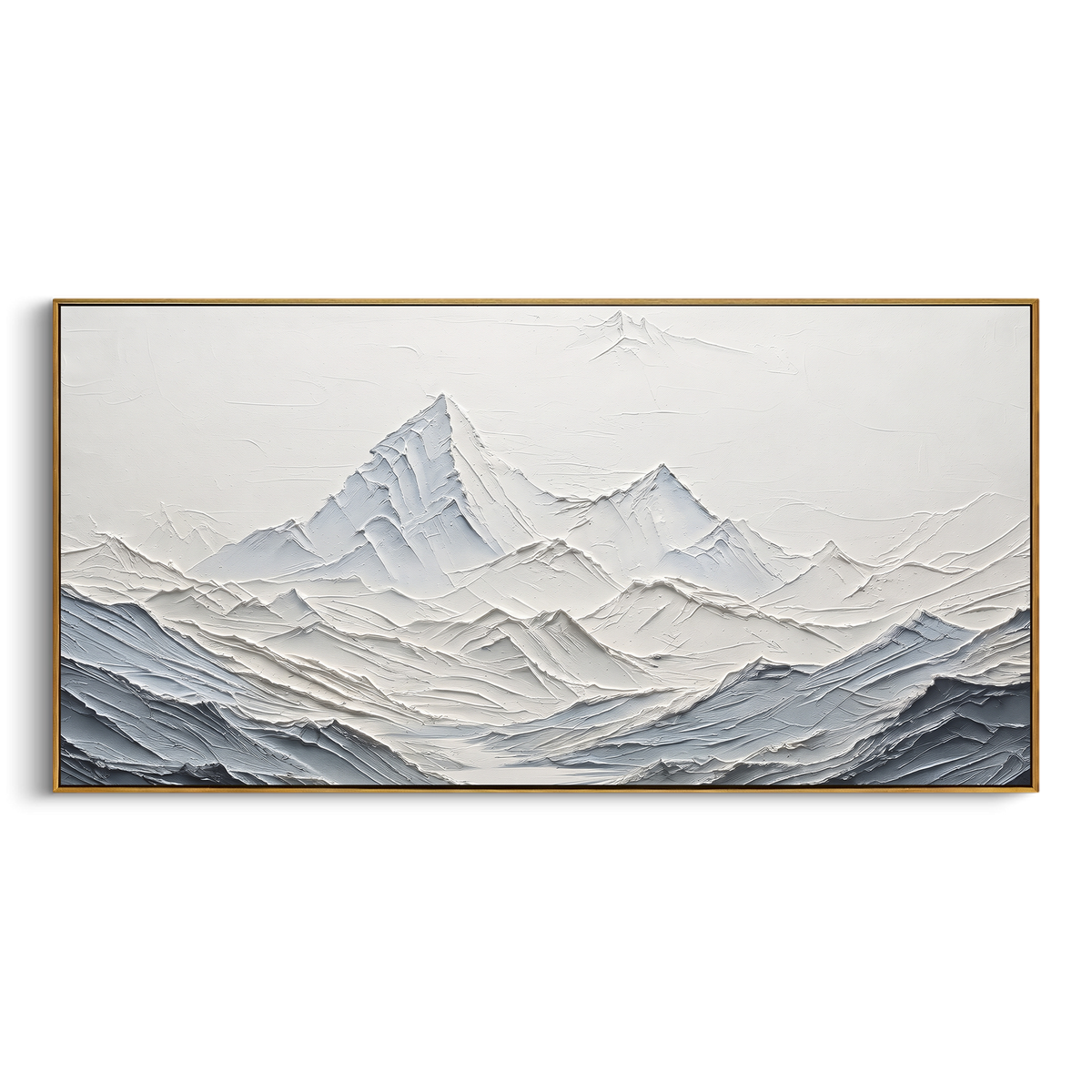 "White Mountain Ridge Relief" - Modern Heavy Impasto Landscape Artwork | White & Grey Palette Knife Painting | Luxury Horizontal Wall Art #PT 2063