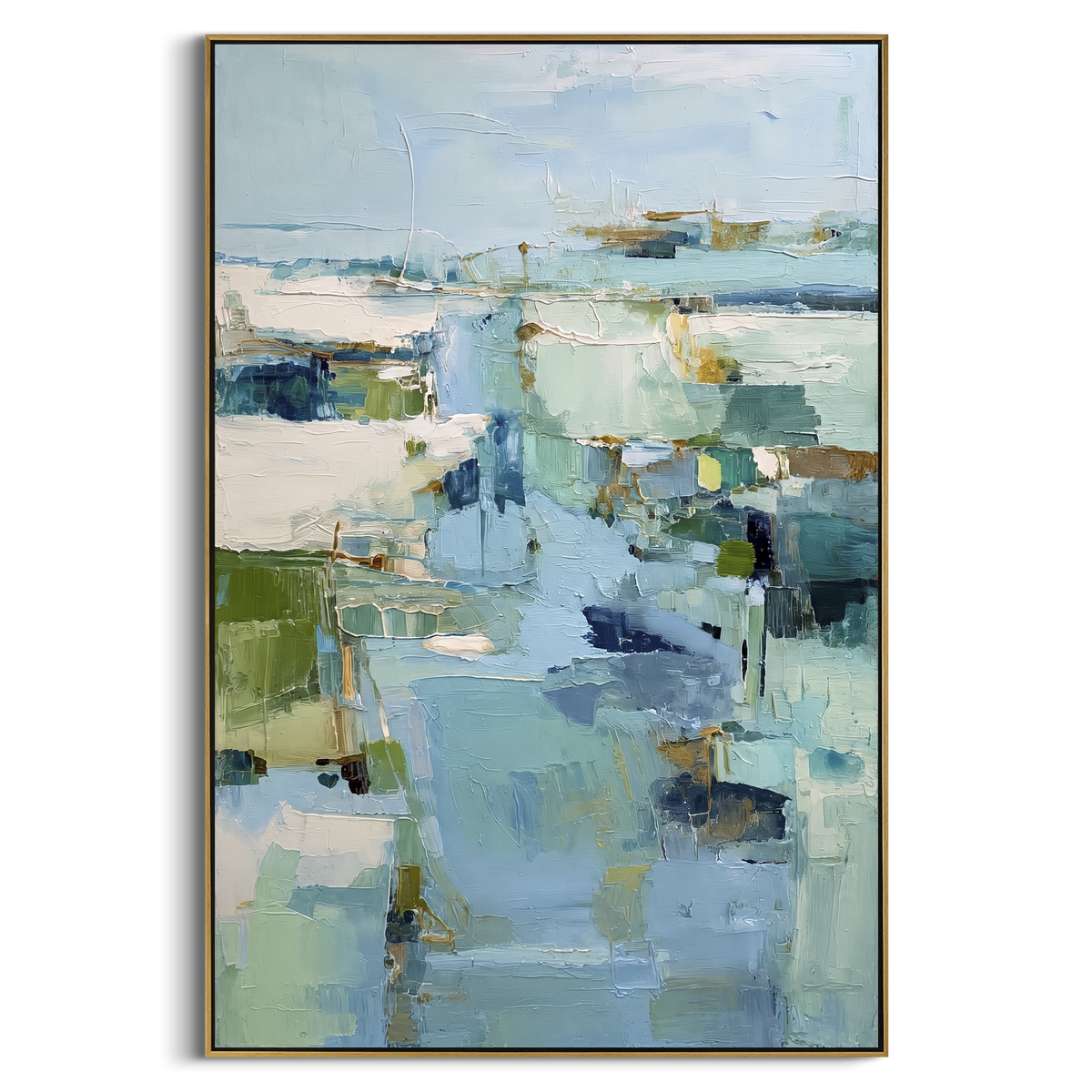 "Abstract Waterway Relief" - Modern Heavy Impasto Abstract Artwork | Blue & Green Palette Knife Painting | Luxury Vertical Wall Art #PT 2069
