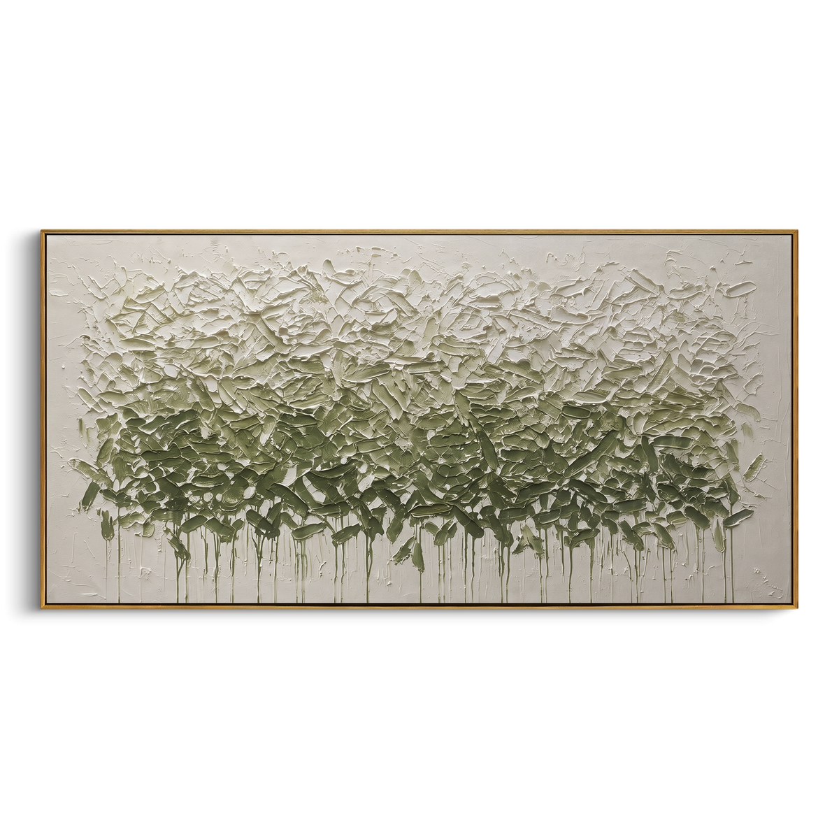 "Sage Leaf Canopy Relief" - Modern Heavy Impasto Floral Abstract | Green & White Palette Knife Painting | Luxury Horizontal Wall Art #PT 2081