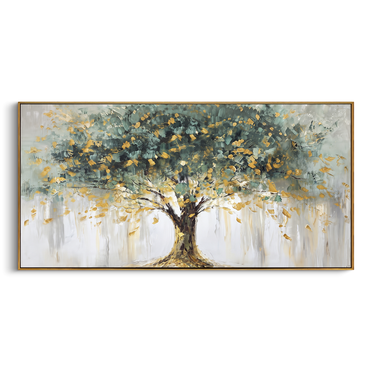 "Blue Green Tree Landscape" - Modern Heavy Impasto Botanical Tree Artwork | Green & Blue Palette Knife Painting | Luxury Horizontal Wall Art #PT 2114