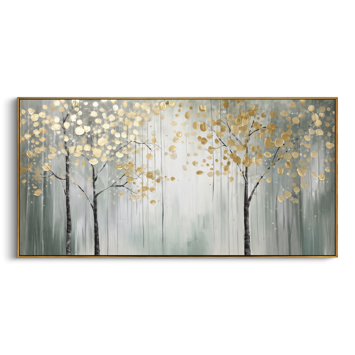 "Minimal Gold Tree Line" - Modern Heavy Impasto Botanical Tree Artwork | Yellow & White Palette Knife Painting | Luxury Horizontal Wall Art #PT 2247