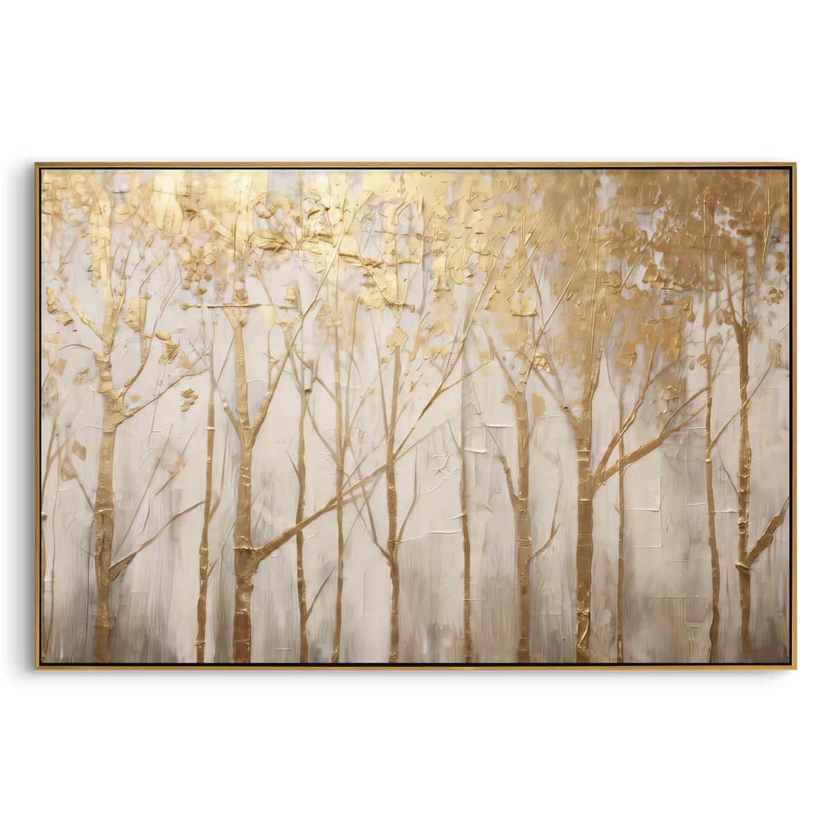 "Soft Champagne Forest" - Modern Heavy Impasto Botanical Tree Artwork | Beige & Yellow Palette Knife Painting | Luxury Horizontal Wall Art #PT 2254