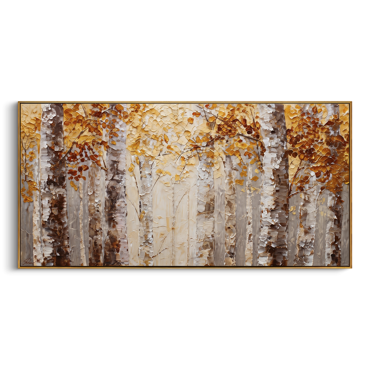 "Sepia Birch Mist" - Modern Heavy Impasto Botanical Tree Artwork | Brown & Beige Palette Knife Painting | Luxury Horizontal Wall Art #PT 2260
