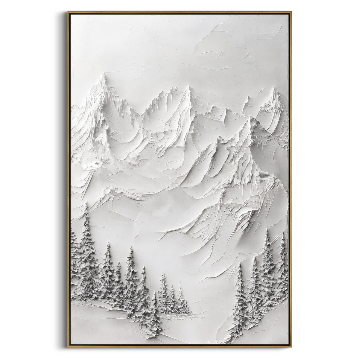 "Tall White Cliff Pines" - Modern Heavy Impasto Botanical Tree Artwork | White & Gray Palette Knife Painting | Luxury Vertical Wall Art #PT 2288
