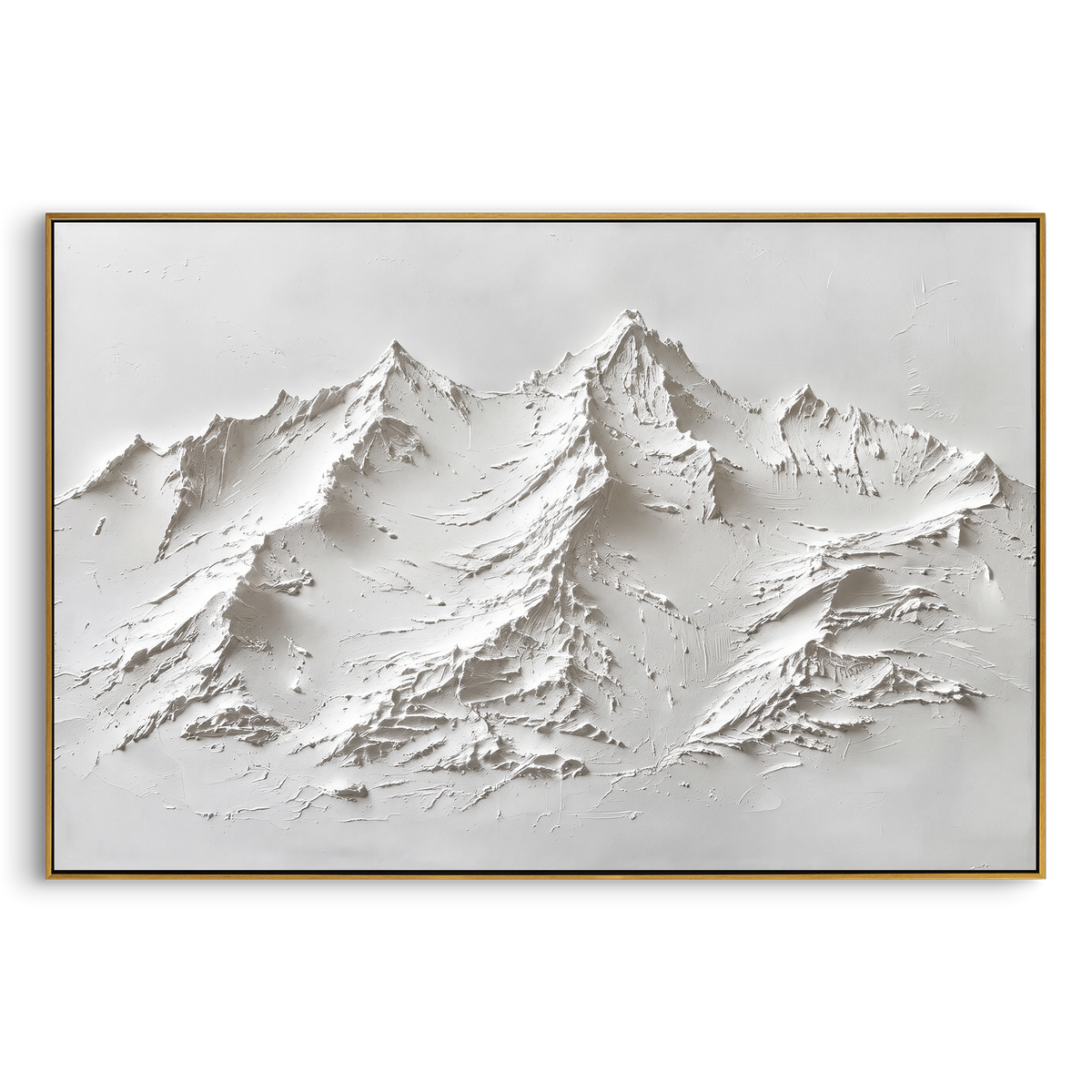 "White Crater Ridge Relief" - Modern Heavy Impasto Landscape Artwork | White & Gray Palette Knife Painting | Luxury Horizontal Wall Art #PT 2305