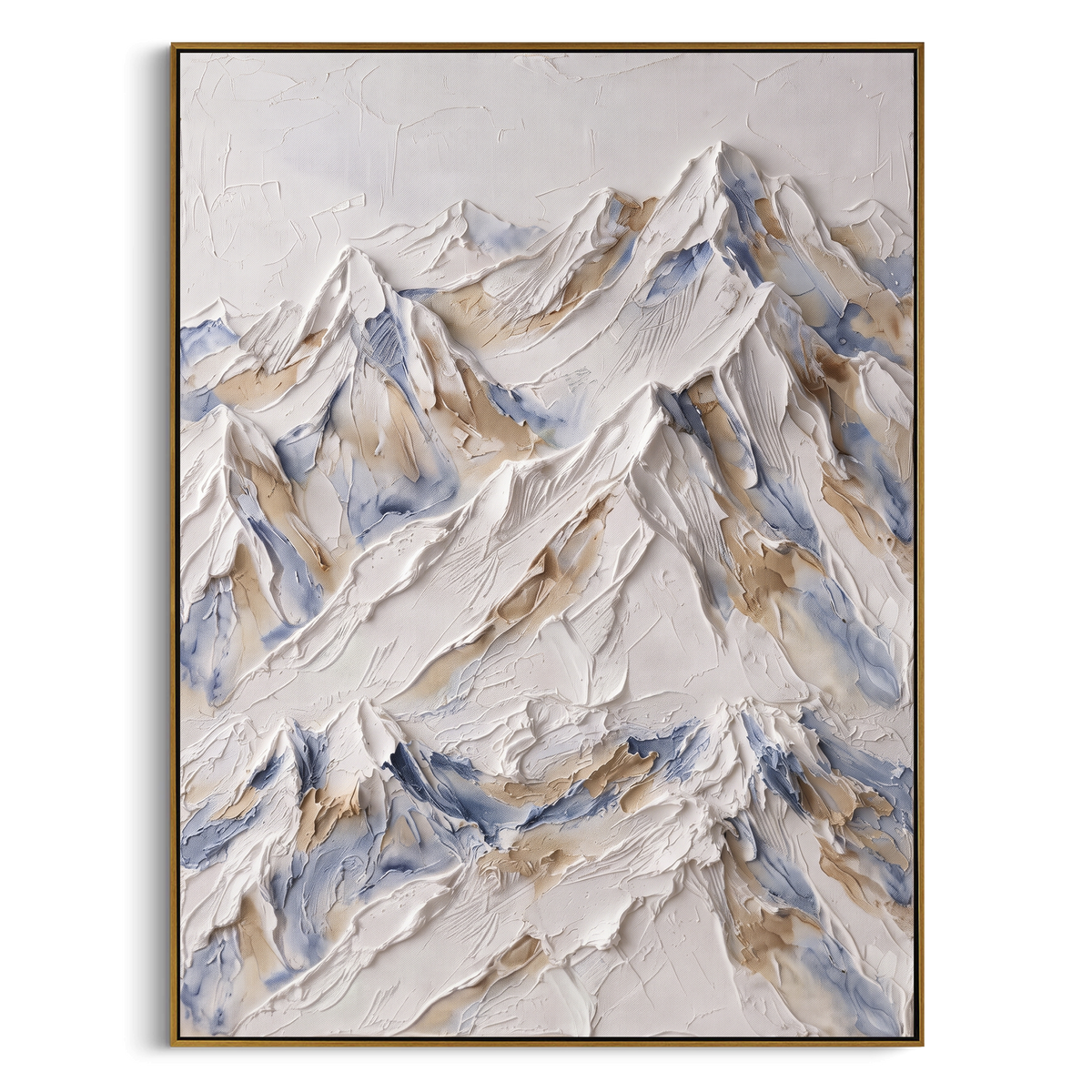 "Ochre Shadow Snow Peaks" - Modern Heavy Impasto Landscape Artwork | White & Beige Palette Knife Painting | Luxury Vertical Wall Art #PT 2308
