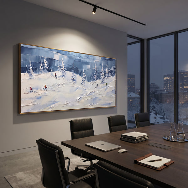 "Blue Snow Basin" - Modern Heavy Impasto Landscape Artwork | Blue & White Palette Knife Painting | Luxury Horizontal Wall Art #PT 2410
