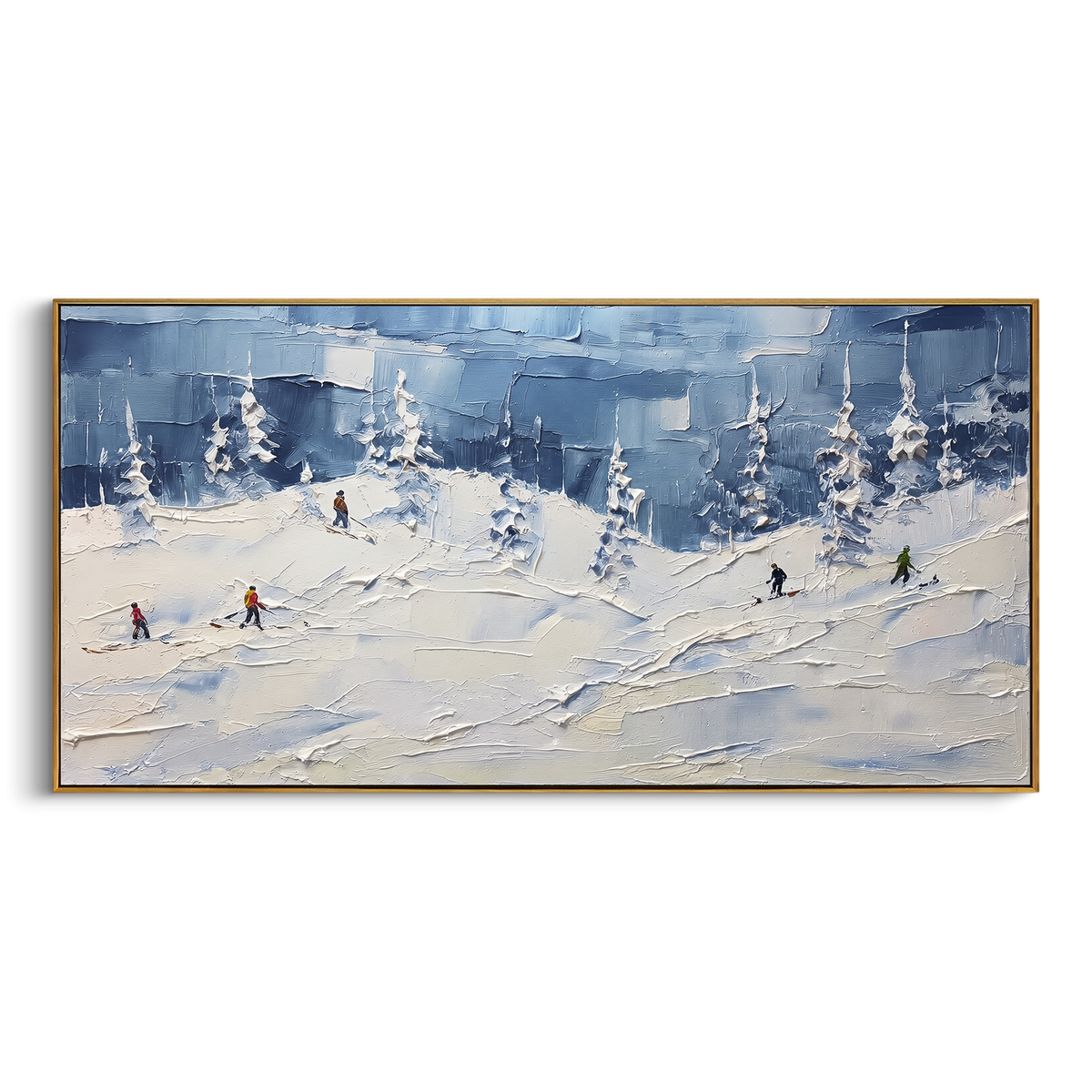 "Blue Snow Basin" - Modern Heavy Impasto Landscape Artwork | Blue & White Palette Knife Painting | Luxury Horizontal Wall Art #PT 2410