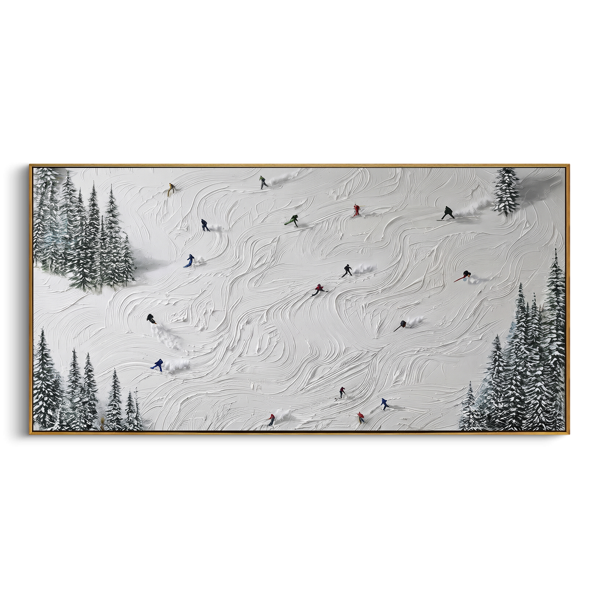 "Crystal Mountain Run" - Modern Heavy Impasto Landscape Artwork | Blue & White Palette Knife Painting | Luxury Horizontal Wall Art #PT 2416