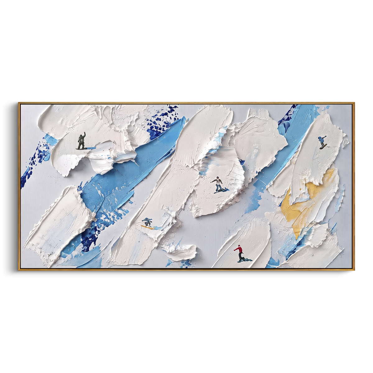 "Highland Powder Path" - Modern Heavy Impasto Landscape Artwork | White & Green Palette Knife Painting | Luxury Horizontal Wall Art #PT 2419