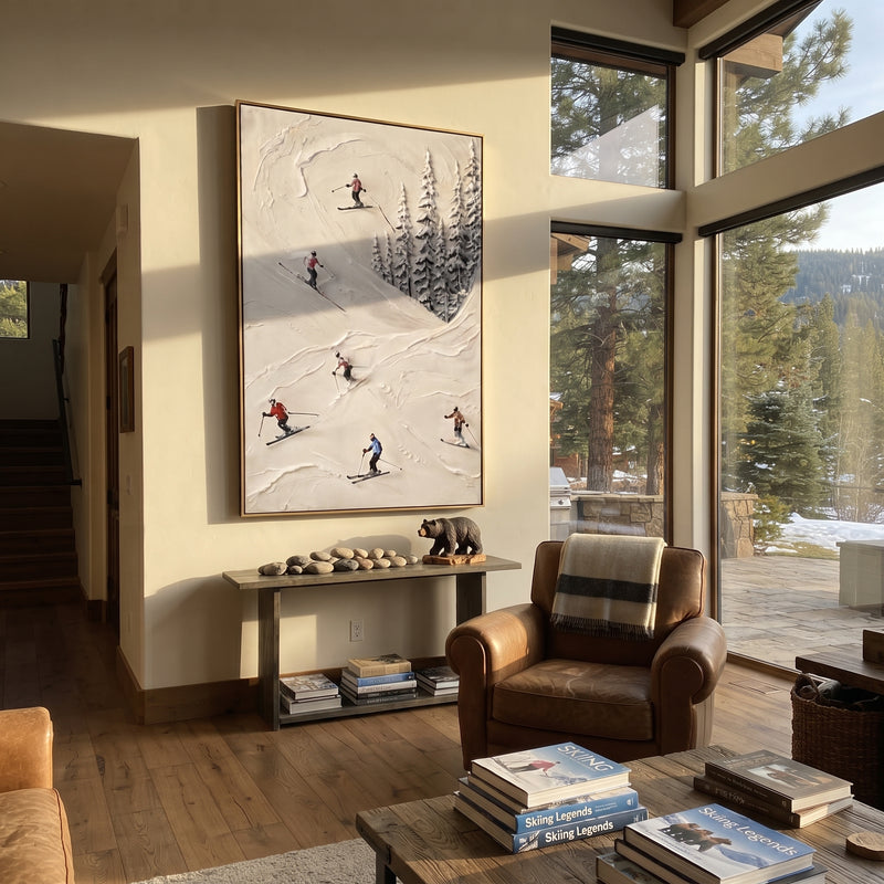 "Trail Snow Corridors" - Modern Heavy Impasto Landscape Artwork | White & Blue Palette Knife Painting | Luxury Vertical Wall Art #PT 2424