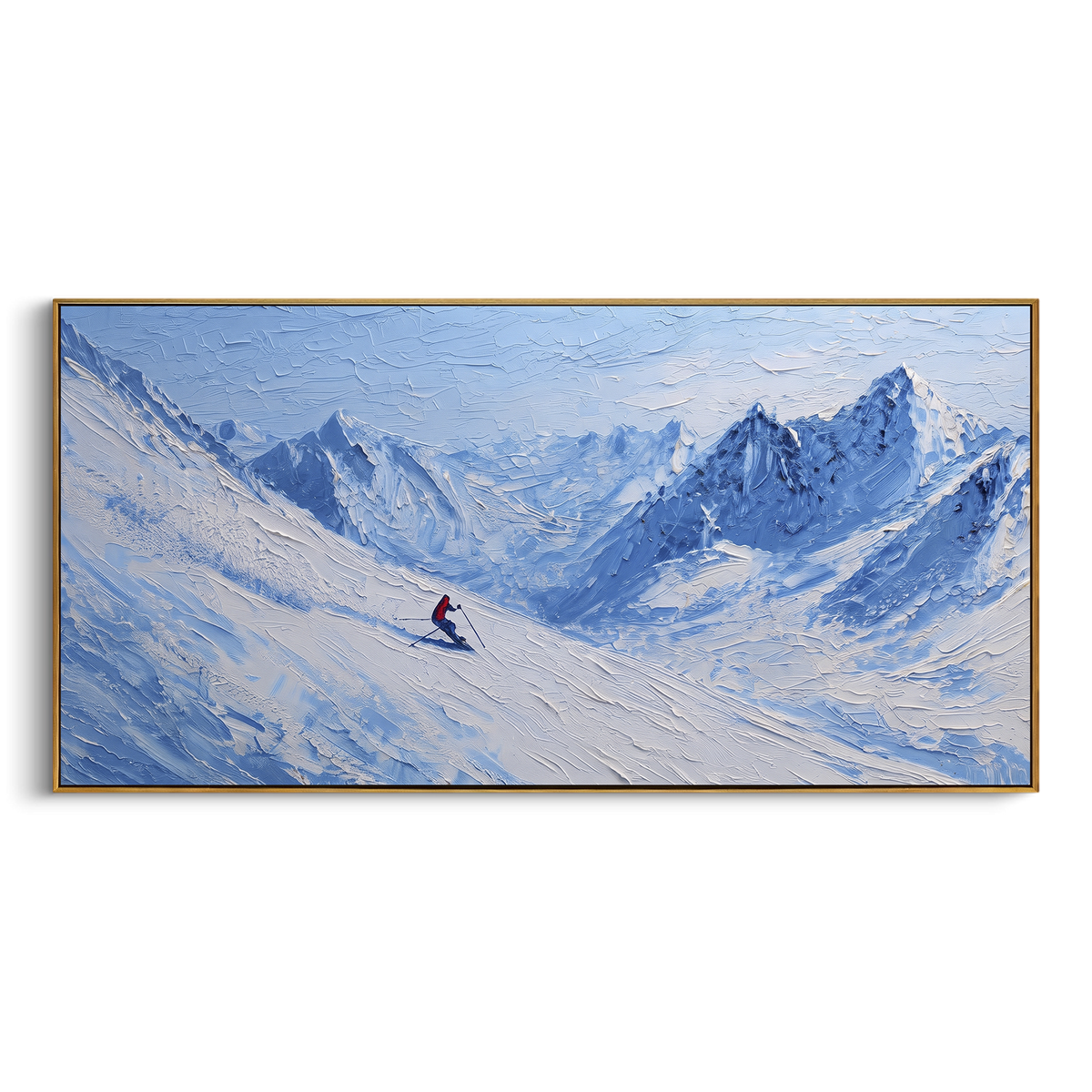 "Mountain Ski Traverse" - Modern Heavy Impasto Landscape Artwork | White & Gray Palette Knife Painting | Luxury Horizontal Wall Art #PT 2430