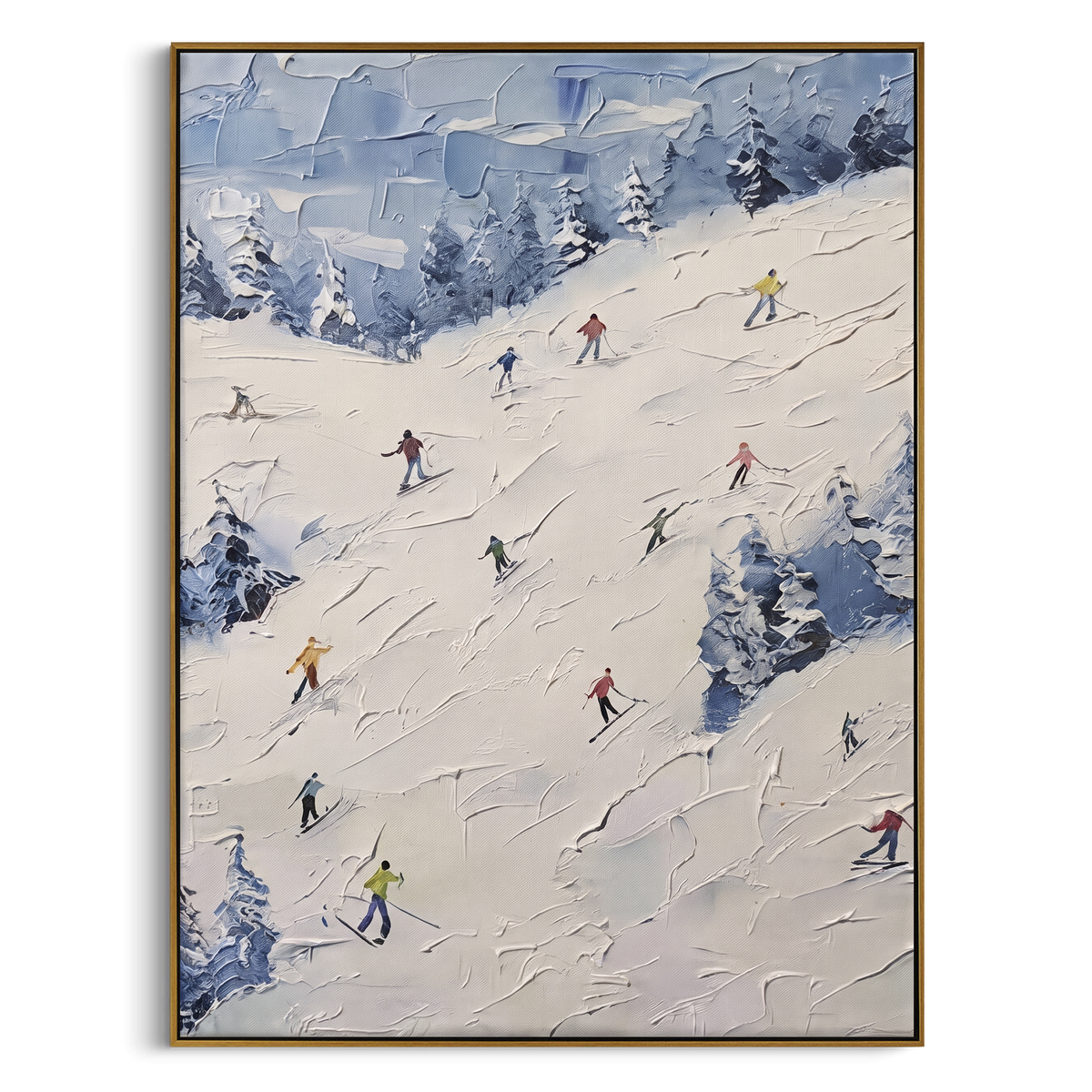 "Quiet Snow Corridors With Pine Shadows" - Modern Heavy Impasto Landscape Artwork | White & Green Palette Knife Painting | Luxury Vertical Wall Art #PT 2443