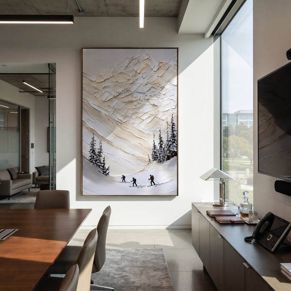 "Crisp Texture Run" - Modern Heavy Impasto Landscape Artwork | Blue & White Palette Knife Painting | Luxury Vertical Wall Art #PT 2453