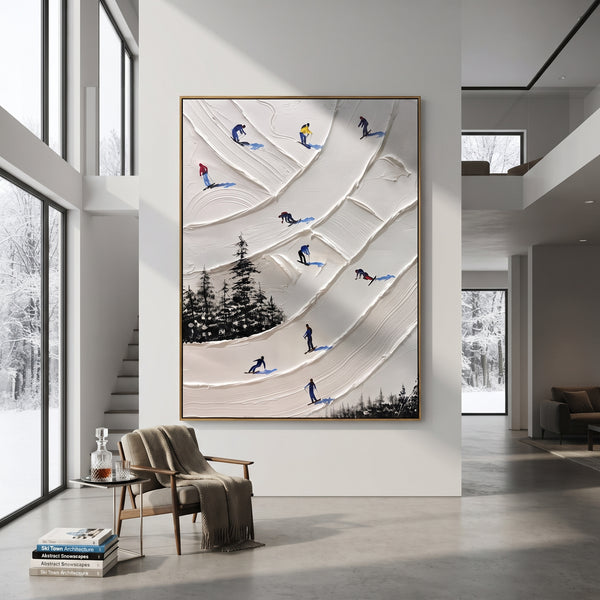 "Ridge Snow Corridors" - Modern Heavy Impasto Landscape Artwork | White & Blue Palette Knife Painting | Luxury Vertical Wall Art #PT 2472