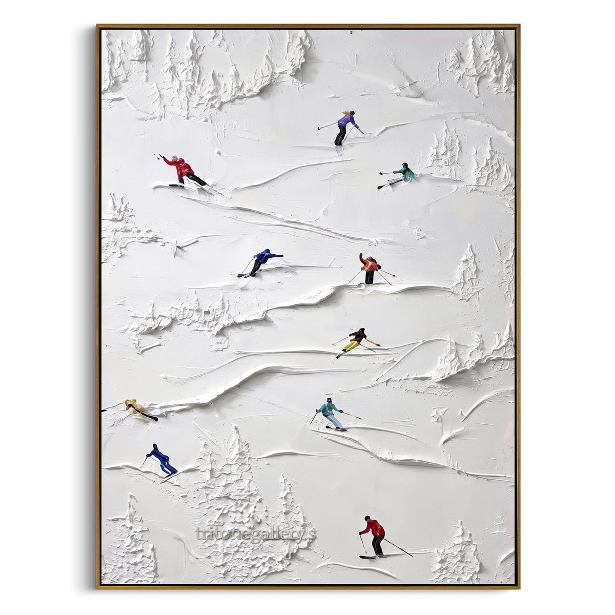 "Crisp Snow Corridors" - Modern Heavy Impasto Landscape Artwork | White & Blue Palette Knife Painting | Luxury Vertical Wall Art #PT 2485