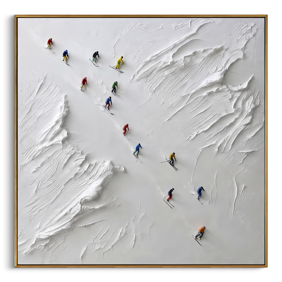 "Downhill Slalom Field With Pine Shadows" - Modern Heavy Impasto Landscape Artwork | White & Blue Palette Knife Painting | Luxury Square Wall Art #PT 2490