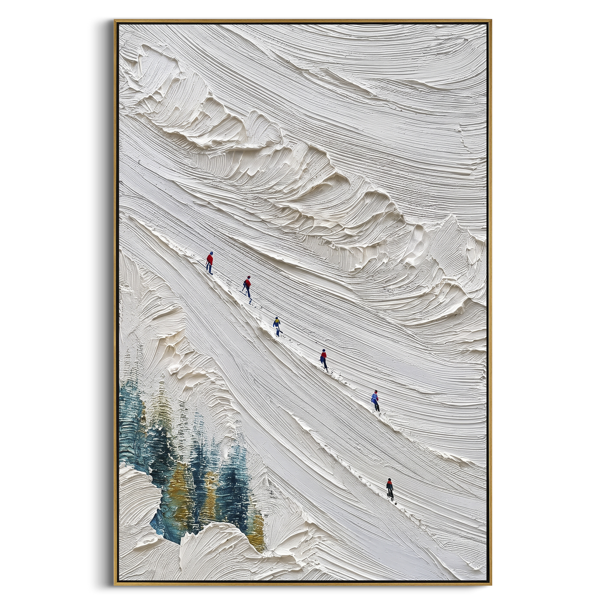 "Quiet Winter Slope" - Modern Heavy Impasto Landscape Artwork | White & Beige Palette Knife Painting | Luxury Vertical Wall Art #PT 2507