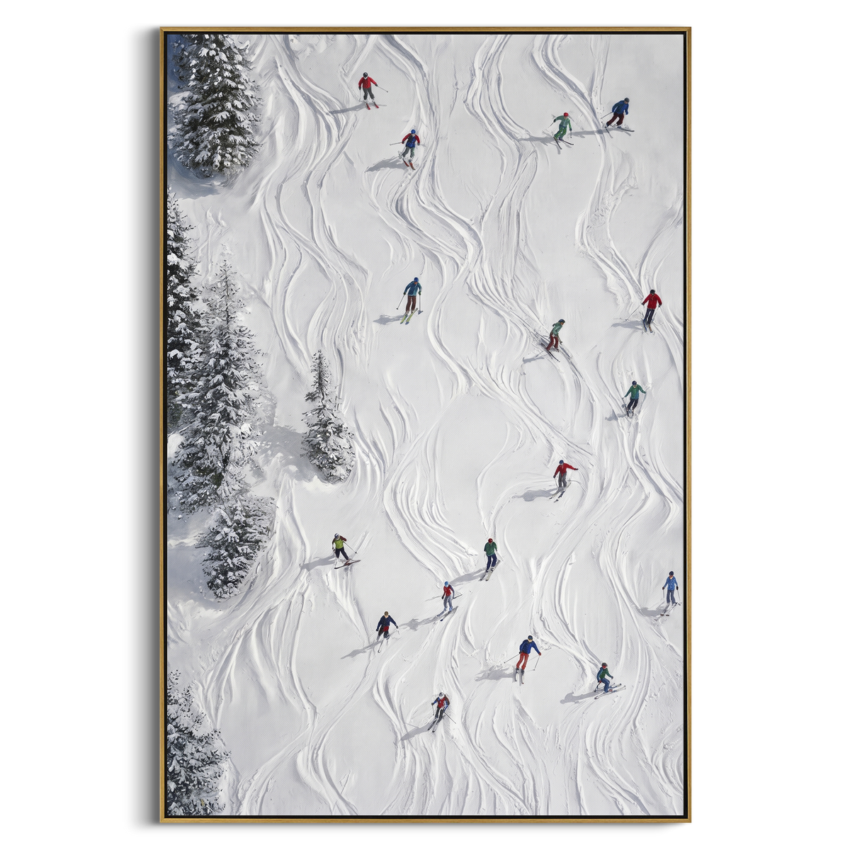 "Alpine Pine Slope With Pine Shadows" - Modern Heavy Impasto Landscape Artwork | White & Gray Palette Knife Painting | Luxury Vertical Wall Art #PT 2528