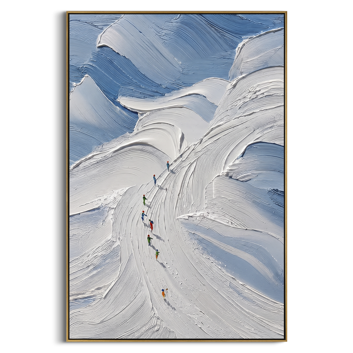 "Pine Texture Run With Blue Tracks" - Modern Heavy Impasto Landscape Artwork | White & Gray Palette Knife Painting | Luxury Vertical Wall Art #PT 2533