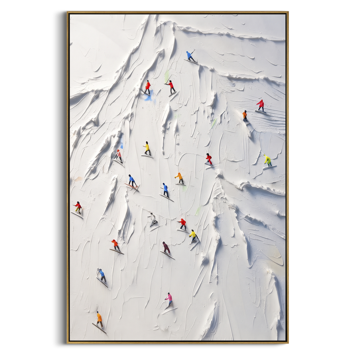 "Cold Skiers" - Modern Heavy Impasto Landscape Artwork | White & Beige Palette Knife Painting | Luxury Vertical Wall Art #PT 2543