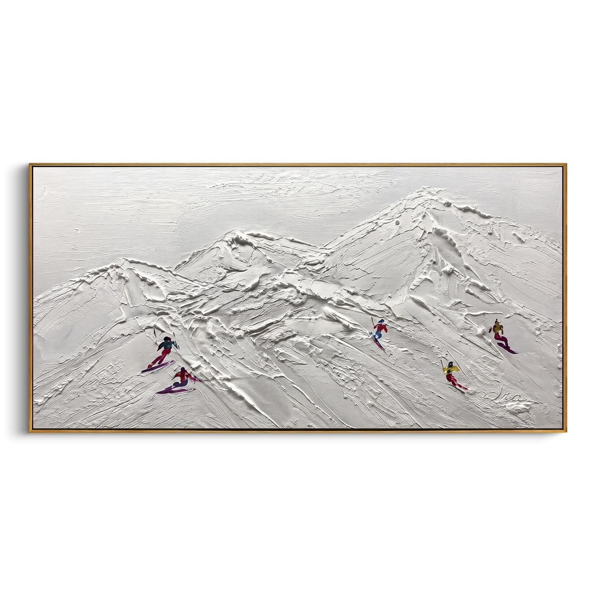 "Misty Snow Basin With Pine Shadows" - Modern Heavy Impasto Landscape Artwork | White & Black Palette Knife Painting | Luxury Horizontal Wall Art #PT 2548
