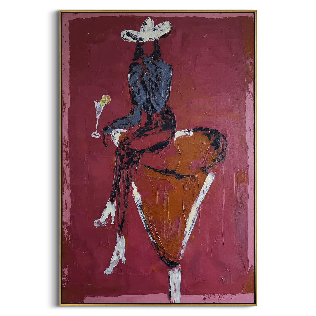 "Red Back Bull Rider" - Modern Heavy Impasto Beach Figure Artwork | Red & Orange Palette Knife Painting | Luxury Vertical Wall Art #PT 2690