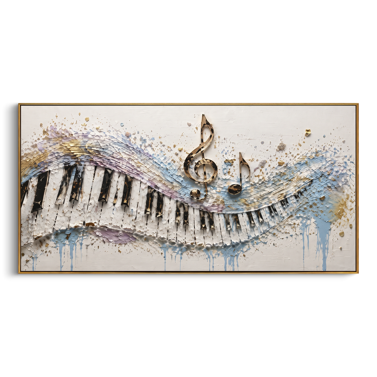 "Blue Piano Treble Sweep" - Modern Heavy Impasto Abstract Artwork | Blue & White Palette Knife Painting | Luxury Horizontal Wall Art #PT 2772