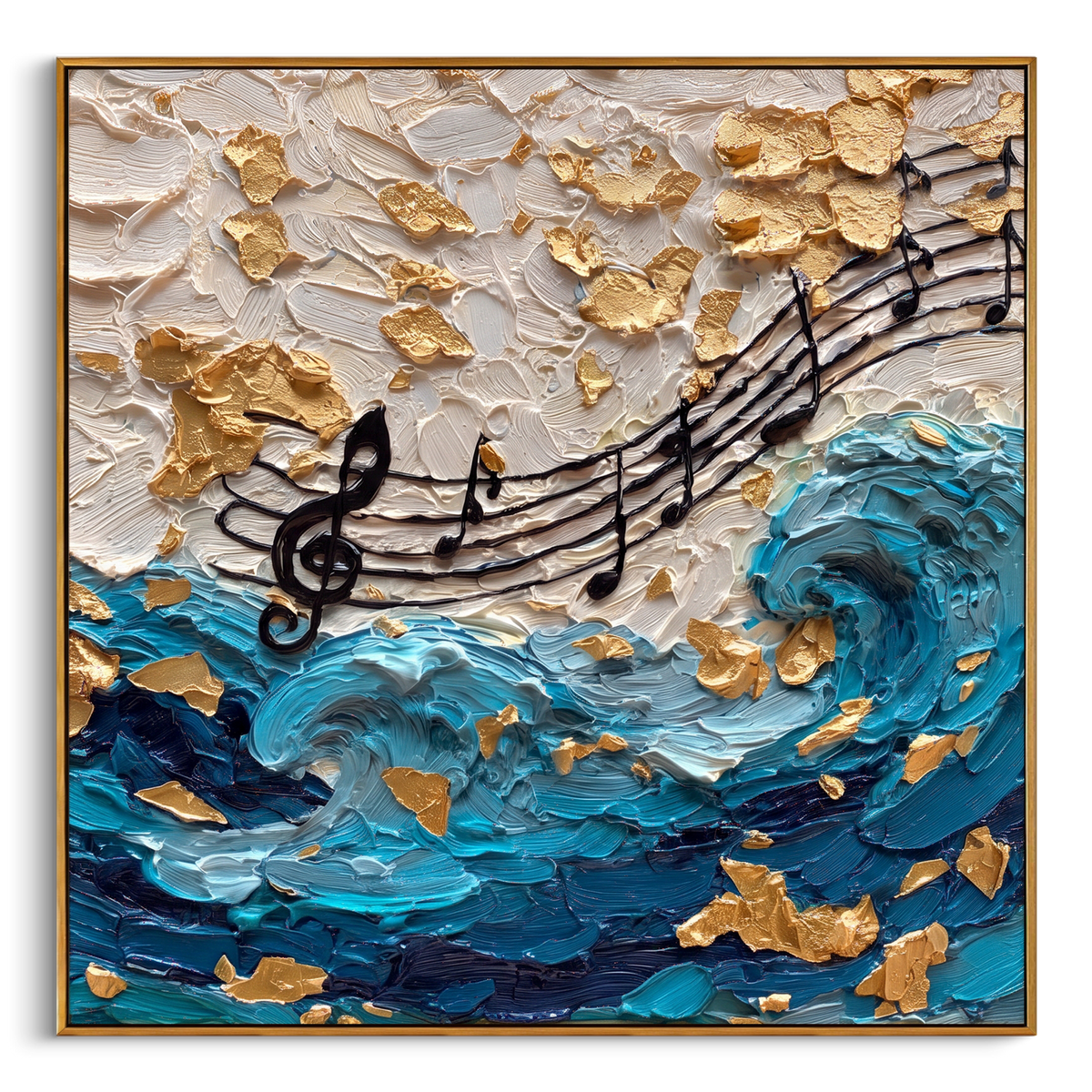 "Soft Orchestra Mist" - Modern Heavy Impasto Abstract Artwork | Blue & Orange Palette Knife Painting | Luxury Square Wall Art #PT 2780