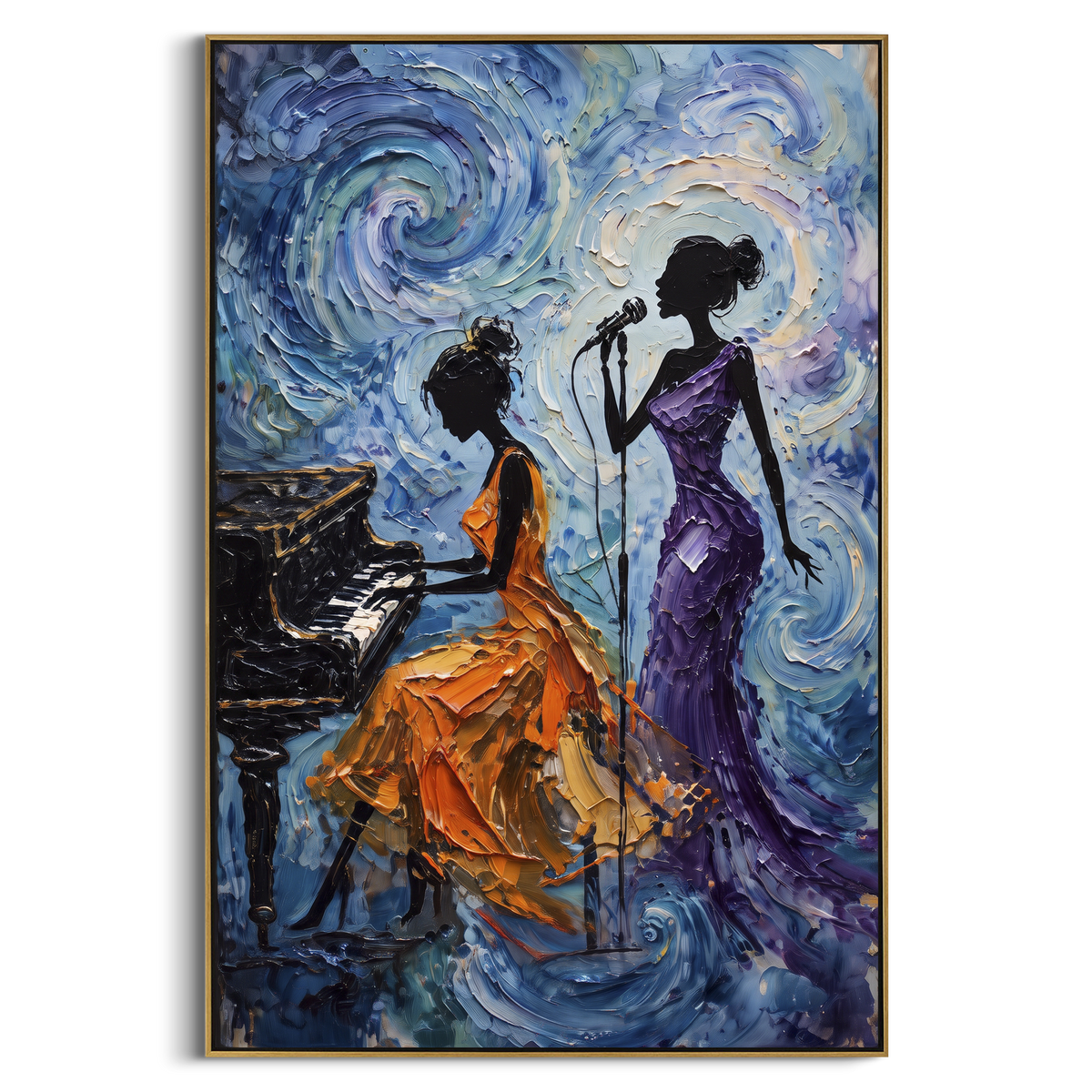 "Treble Ribbon Linework" - Modern Heavy Impasto Abstract Artwork | Blue & Yellow Palette Knife Painting | Luxury Vertical Wall Art #PT 2788