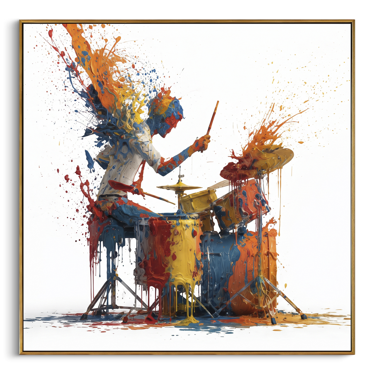 "Exploding Drum Solo" - Modern Heavy Impasto Abstract Artwork | Orange & Blue Palette Knife Painting | Luxury Square Wall Art #PT 2806