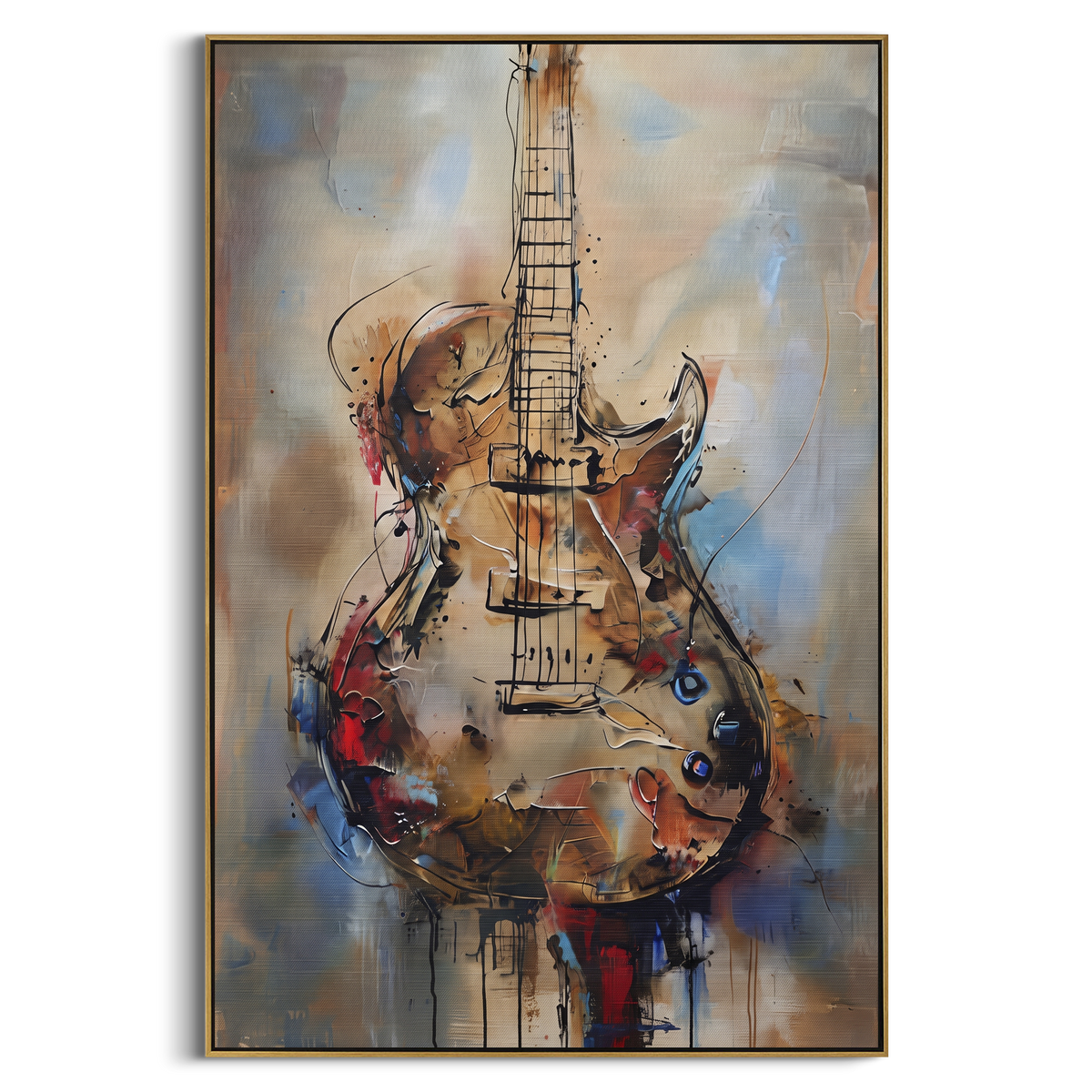"Transparent Cello Figure" - Modern Heavy Impasto Abstract Artwork | Brown & Blue Palette Knife Painting | Luxury Vertical Wall Art #PT 2813