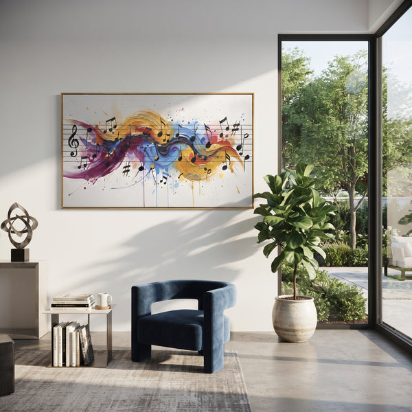 "Sunset Music Staff" - Modern Heavy Impasto Ocean Wave Seascape | Orange & Yellow Palette Knife Painting | Luxury Horizontal Wall Art #PT 2815