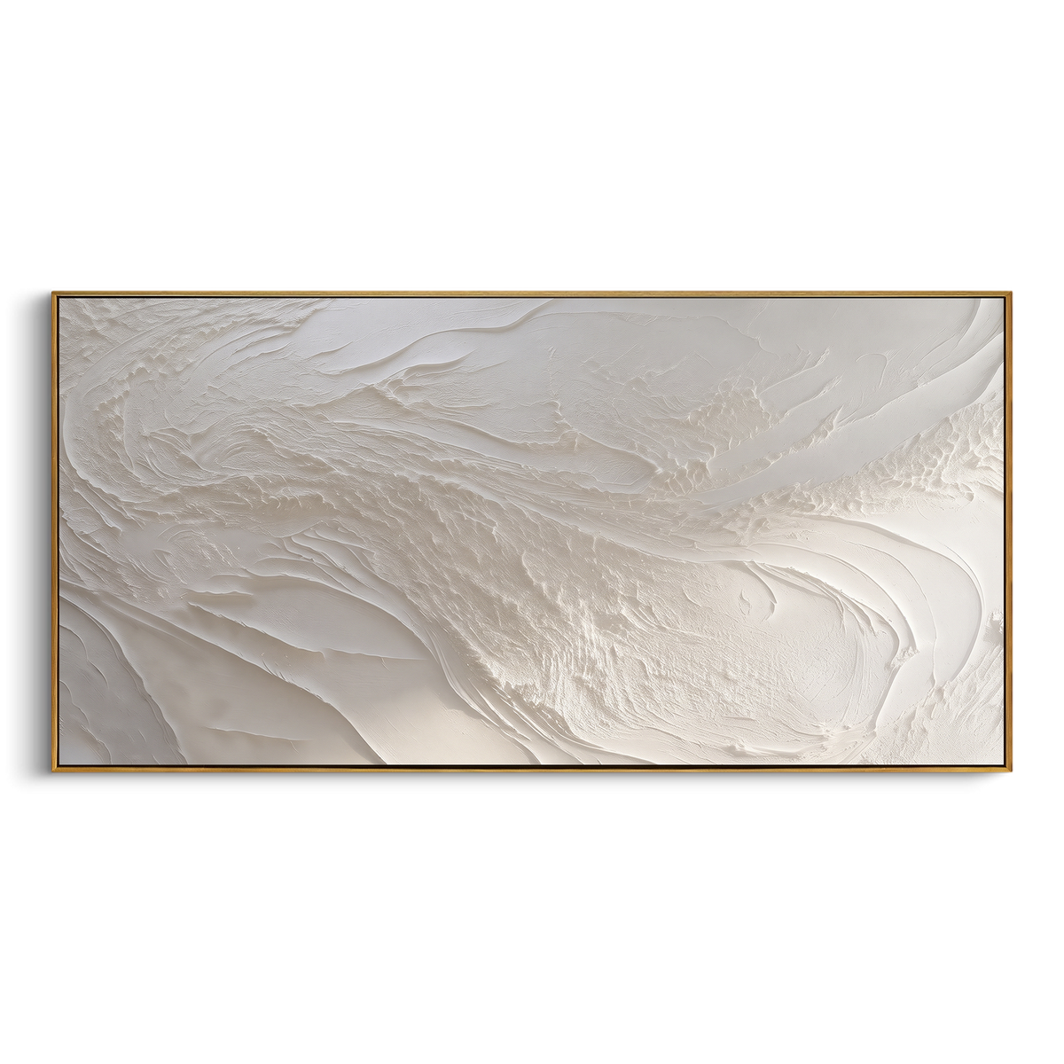 "White Sand Drift Relief" - Modern Heavy Impasto Abstract Artwork | White & Beige Palette Knife Painting | Luxury Horizontal Wall Art #PT 2825