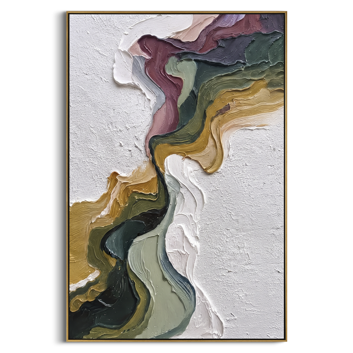 "Colorful Impasto Horizon Relief" - Modern Heavy Impasto Geometric Abstract | Yellow & Orange Palette Knife Painting | Luxury Vertical Wall Art #PT 2828