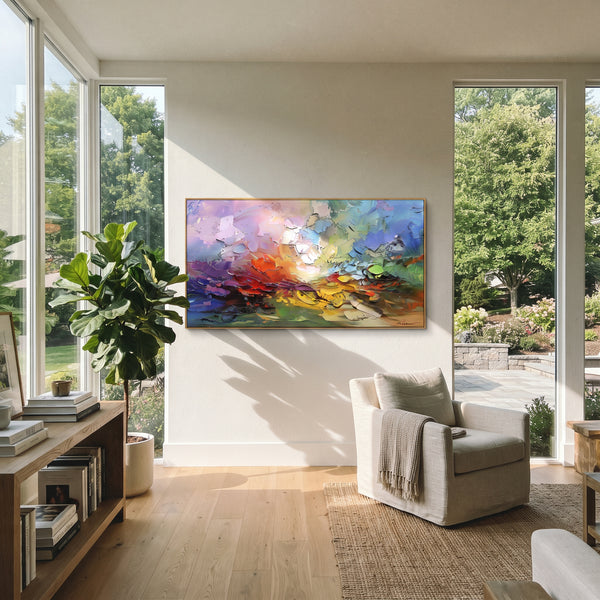 "Sand Gold Ripple Relief" - Modern Heavy Impasto Abstract Artwork | Beige & White Palette Knife Painting | Luxury Horizontal Wall Art #PT 2836