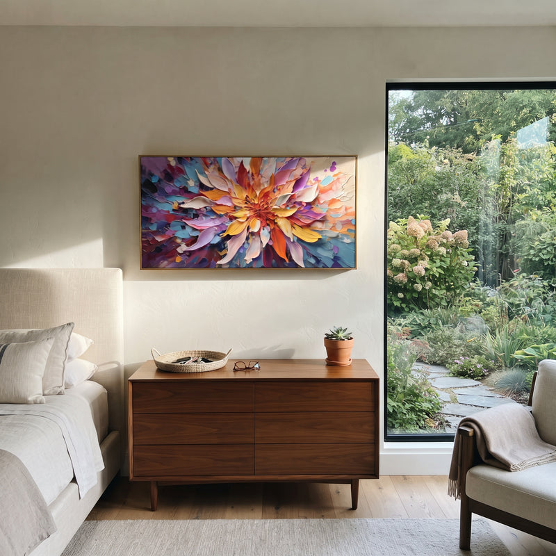 "Vivid Coral Garden Bloom" - Modern Heavy Impasto Floral Abstract | Orange & Pink Palette Knife Painting | Luxury Horizontal Wall Art #PT 2843