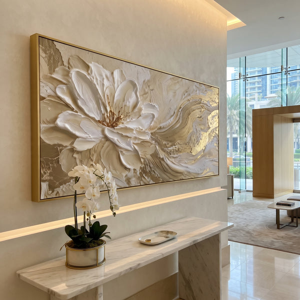 "Spring Blossom Cluster" - Modern Heavy Impasto Floral Abstract | Pink & White Palette Knife Painting | Luxury Horizontal Wall Art #PT 2868
