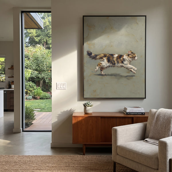 "Three Sleeping Kittens" - Modern Heavy Impasto Floral Abstract | White & Brown Palette Knife Painting | Luxury Vertical Wall Art #PT 2881