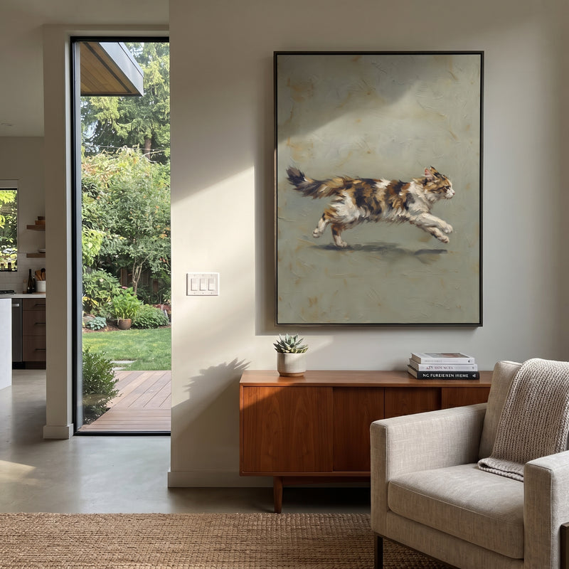 "Three Sleeping Kittens" - Modern Heavy Impasto Floral Abstract | White & Brown Palette Knife Painting | Luxury Vertical Wall Art #PT 2881