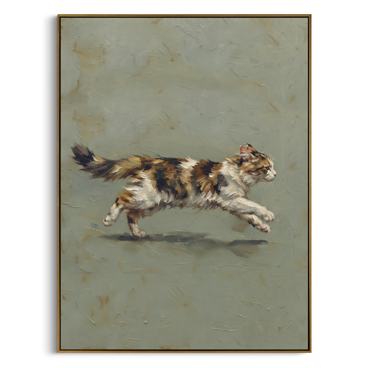 Three Sleeping Kittens focuses on three kittens sleeping together on a warm terracotta surface. The visible subject is placed within a carefully balanced painted field, with the main silhouette, feather, fur, petals, branches, clothing, landscape or background marks kept specific to this artwork. The palette of white, brown, beige creates the mood through clear warm and cool relationships, while lighter passages open the composition and darker passages give the focal form weight. Raised impasto