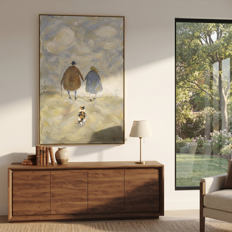 "Three Cats on Brown Bed" - Modern Heavy Impasto Floral Abstract | Brown & White Palette Knife Painting | Luxury Vertical Wall Art #PT 2900