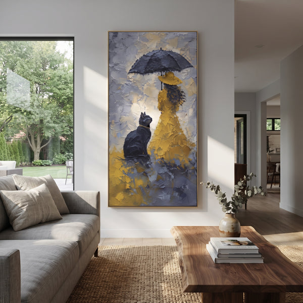 "Flying Tabby" - Modern Heavy Impasto Floral Abstract | Brown & Green Palette Knife Painting | Luxury Vertical Wall Art #PT 2901