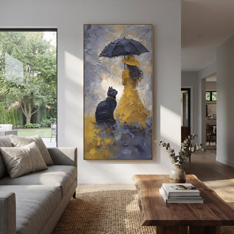 "Flying Tabby" - Modern Heavy Impasto Floral Abstract | Brown & Green Palette Knife Painting | Luxury Vertical Wall Art #PT 2901