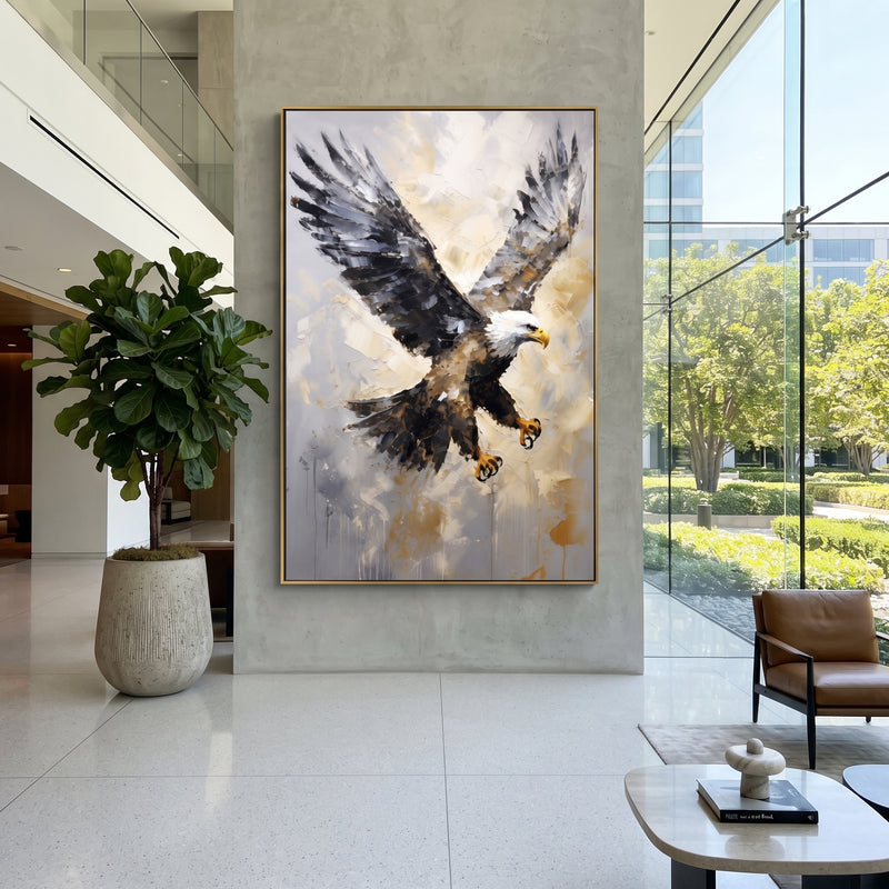 "Eagle in White Flight" - Modern Heavy Impasto Floral Abstract | White & Grey Palette Knife Painting | Luxury Vertical Wall Art #PT 2908