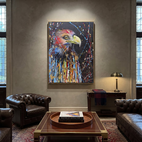 "Abstract Red Blue Eagle" - Modern Heavy Impasto Floral Abstract | Red & Blue Palette Knife Painting | Luxury Vertical Wall Art #PT 2914