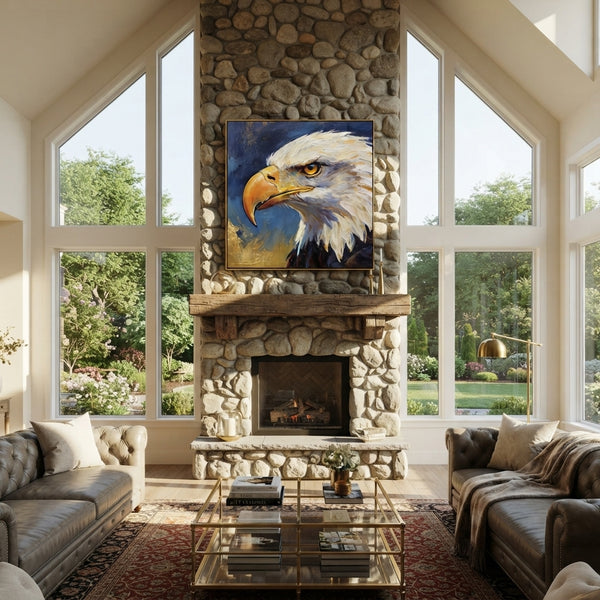 "Eagle Over Snow" - Modern Heavy Impasto Floral Abstract | Brown & White Palette Knife Painting | Luxury Square Wall Art #PT 2915