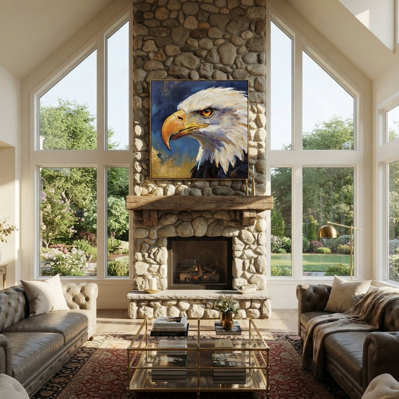 "Eagle Over Snow" - Modern Heavy Impasto Floral Abstract | Brown & White Palette Knife Painting | Luxury Square Wall Art #PT 2915